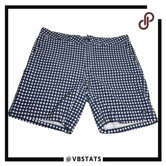 Sperry Men's Gingham Checked Flat Front Stretch Casual Shorts Navy Size 36 - Picture 1 of 7
